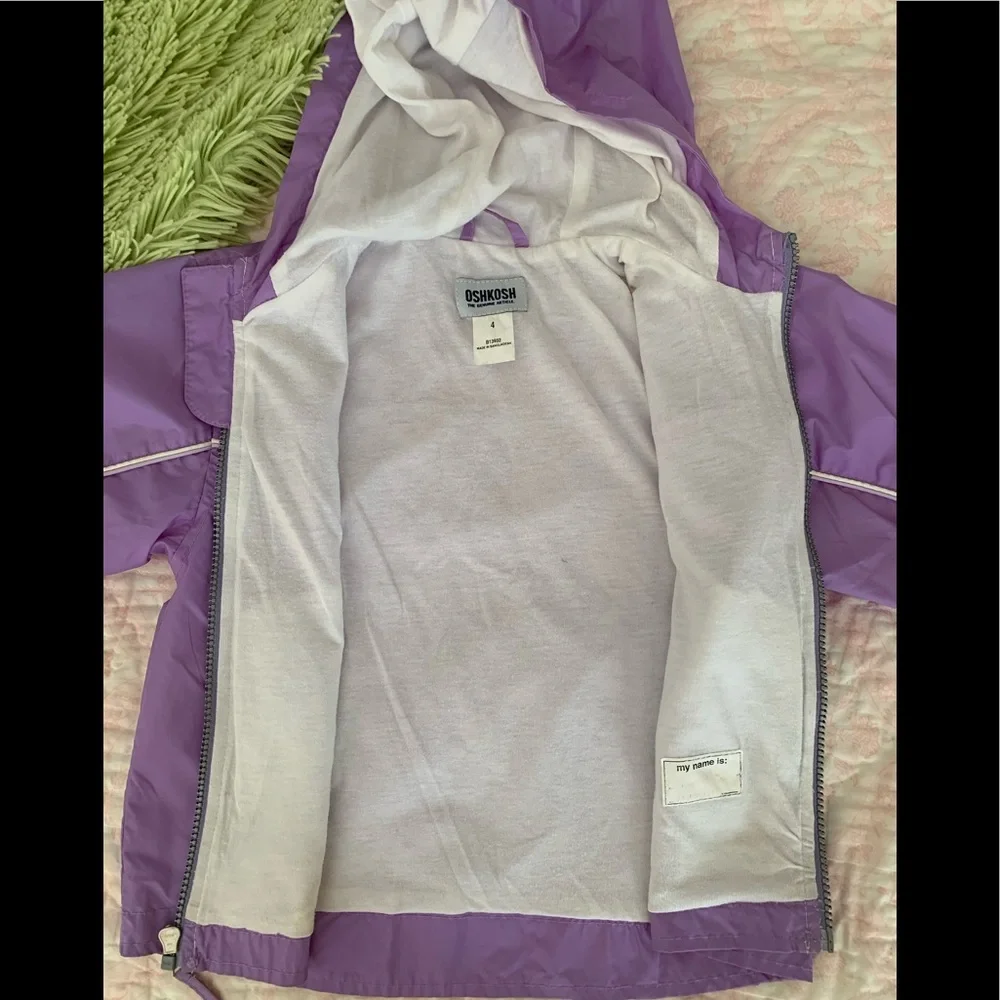 Vintage Oshkosh Windbreaker Girls 4 Purple Jacket Hood Lined Full Zip Pockets